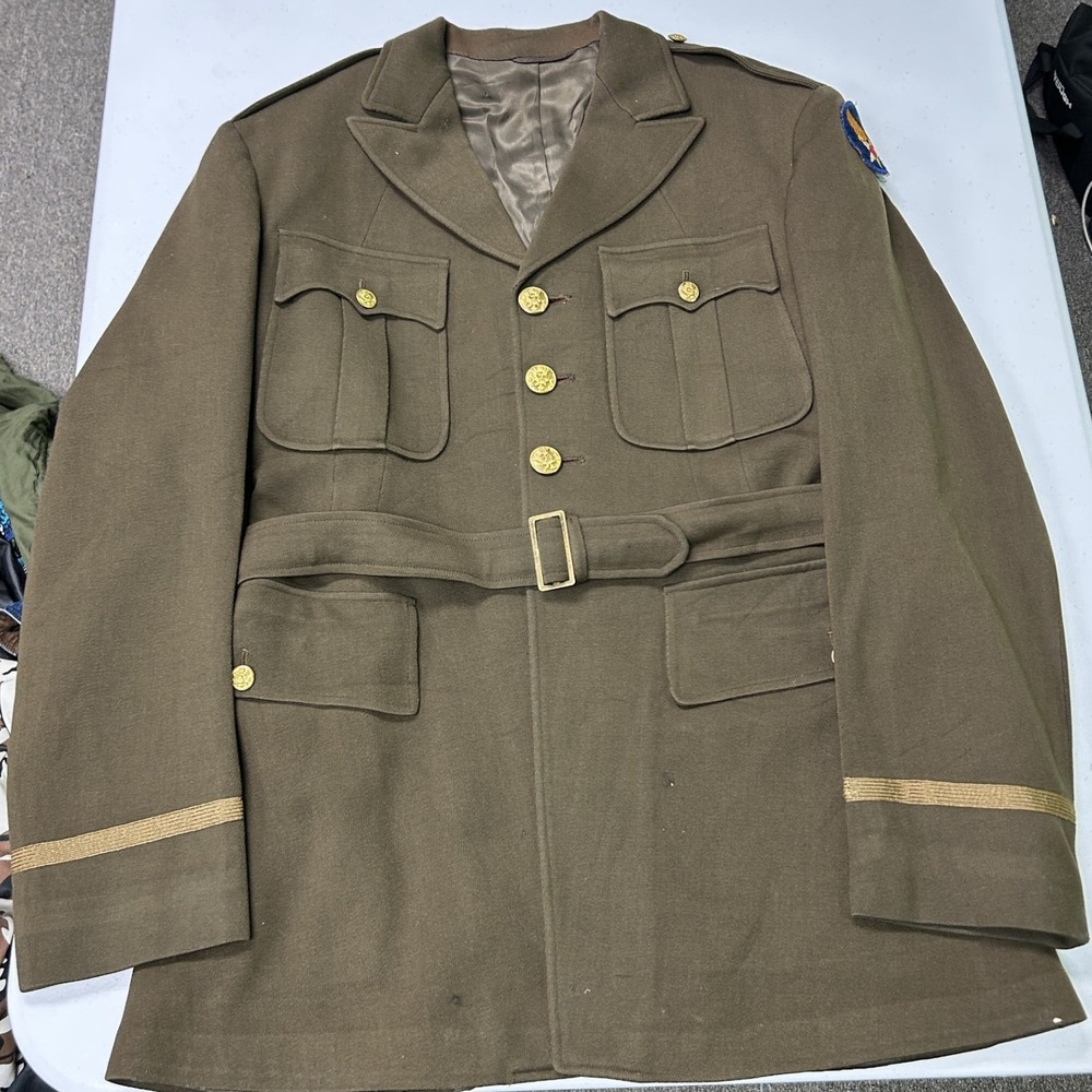 Kahn Tailoring Co Military Dress Tunic Mens Medium Olive Drab Wool Belted Jacket